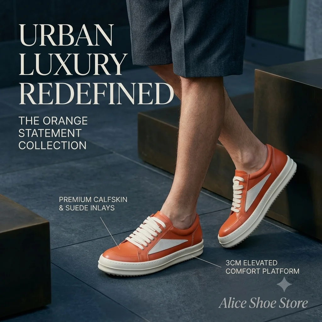Quality Orange Cow Leather Shoe Casual Low Top Men Sneaker Designer Luxury Quality Trainer  Women Shoe Platform Street Trainer