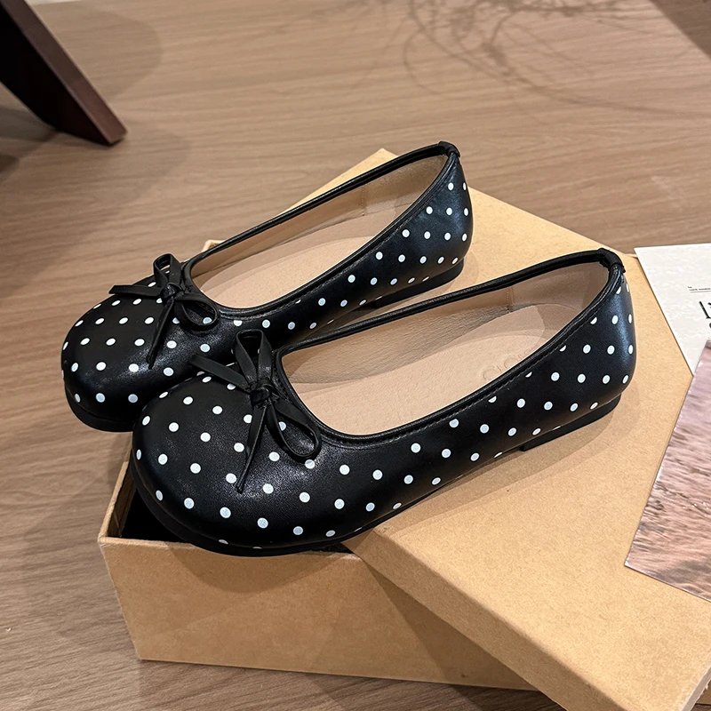 

Spring Summer Women Polka Dot Ballet Flats Shoes Bow Decor Slip on Non-Slip Soft Sole Casual Daily Walking Shoes