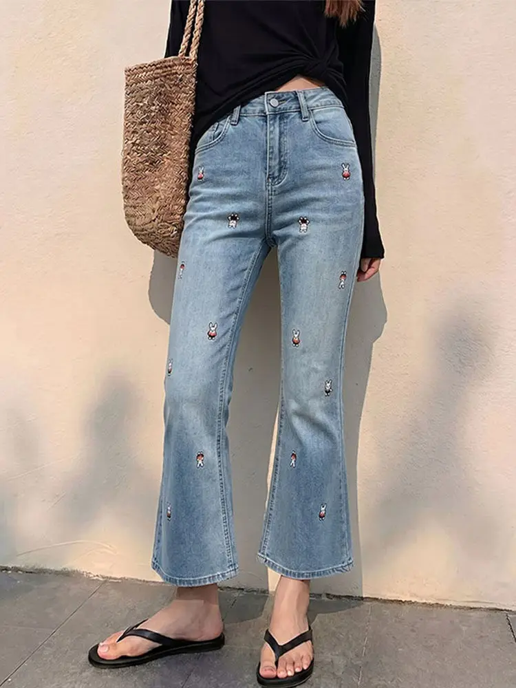 Heavy Embroidery Retro Straight Leg Jeans High Waist Slimming Loose Fitting Wide Leg Pants Women Summer New Style Denim Skinnies