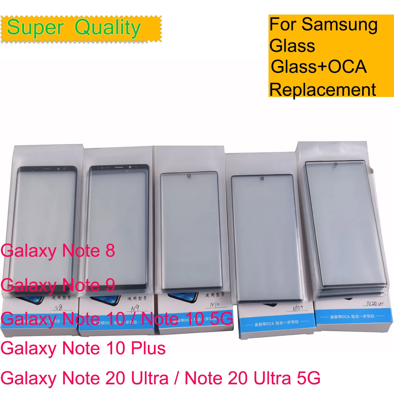10Pcs/Lot For Samsung Galaxy Note 20 Ultra 8 9 Note 10 Plus Touch Screen Panel Front Outer Glass Lens Glass With OCA