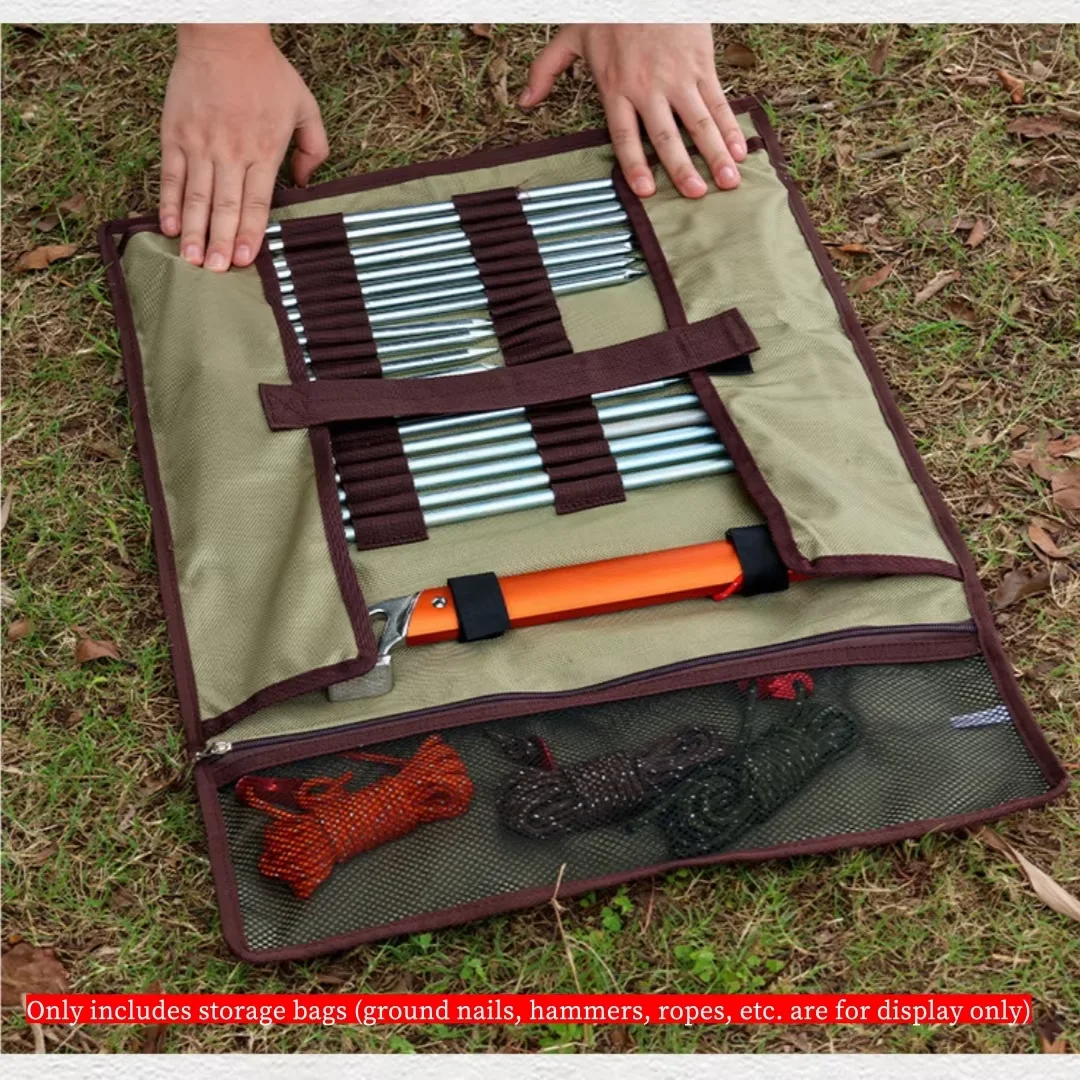 Portable Camping Nail Storage Bag - Heavy Duty Tent Accessory Organizer with Hammer Loops, Sorting Bag for Outdoor Equipment