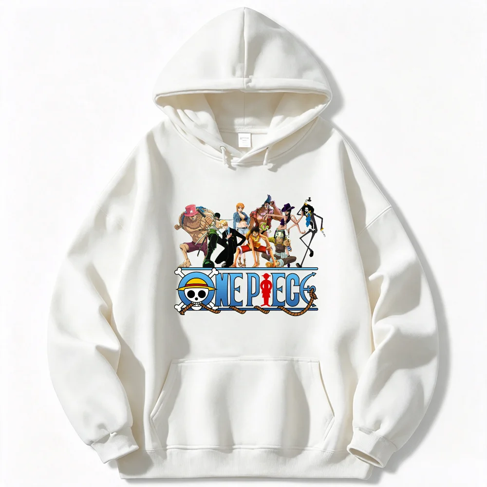 One Piece Straw Hat Pirates Crew Anime Hoodie Unisex Sweatshirt mit Frontdruck, Kordelzug und Kapuze, Kängurutasche, Street-Top