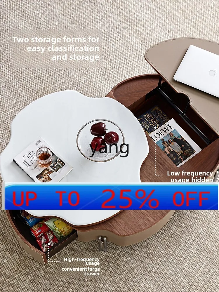 LMM light luxury multi-functional telescopic microcrystalline stone coffee table living room office small table