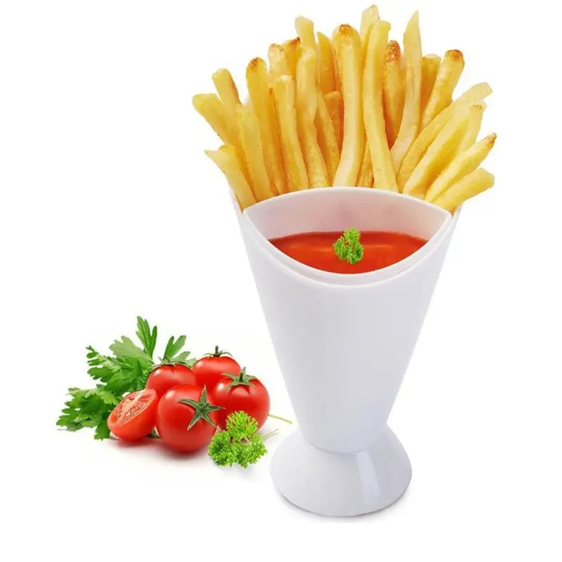 New Fries Shelf Holder Assorted Sauce  Dip Snack Cone Stand Plastic Dip Cup Two Cup-mouth Tableware Tray Container Kitchen Tool