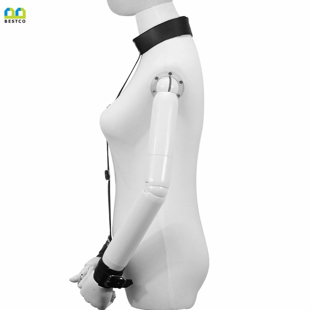 Adult Sex Toys Couple Flirting Alternative Flirting Sexy Black Leather Collar Integrated Handcuffs Gags & Muzzles - Image 2