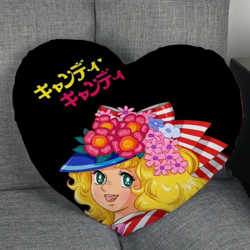 Custom Anime Candy Candy Pillow Case fodera per cuscino con cerniera a forma di cuore Soft No Fade federe per cuscini tessili per la casa decorativi