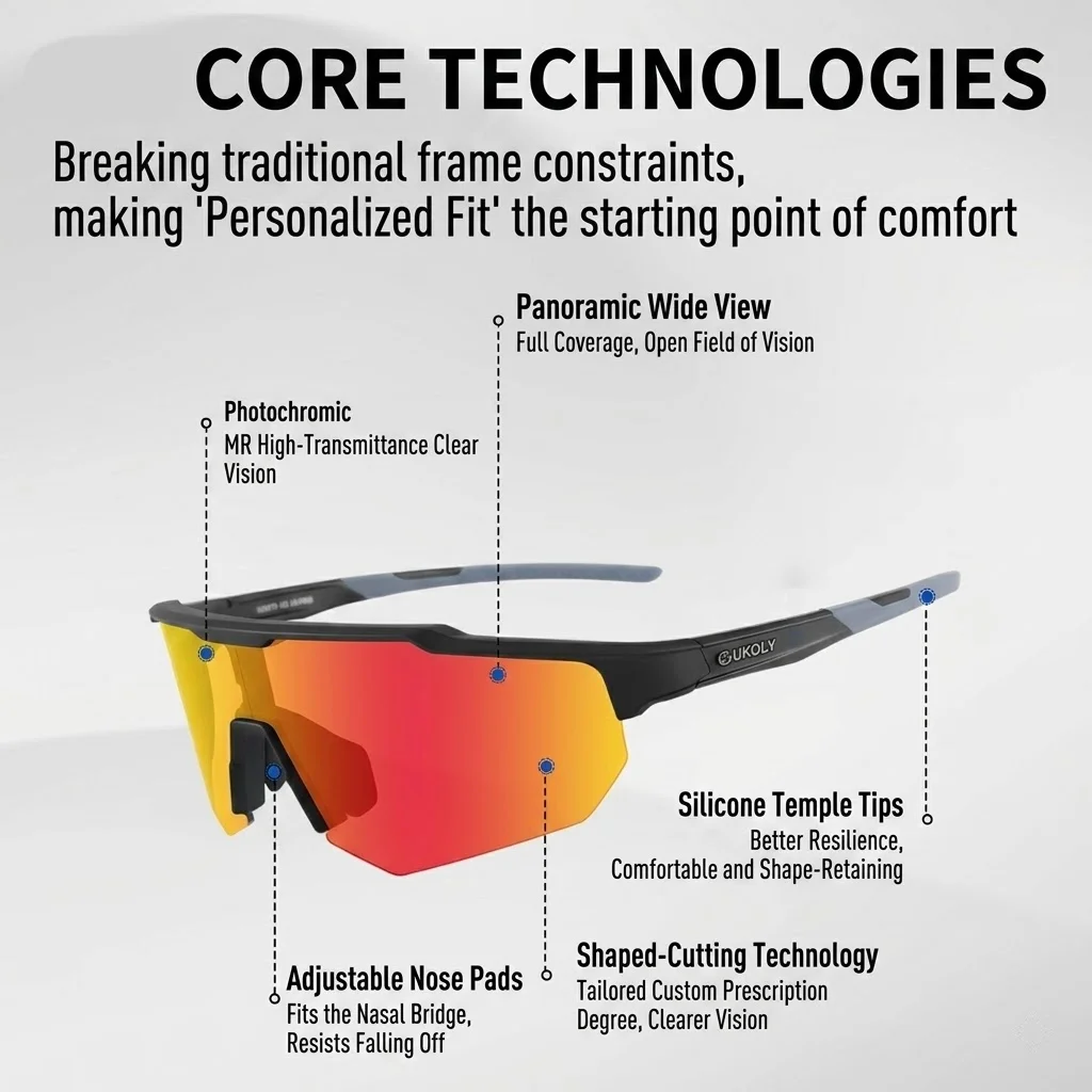 Custom Prescription Cycling Glasses Men Women Photochromic Sports Myopia Eyeglasses Integrated Large Curved Digital Visual Field