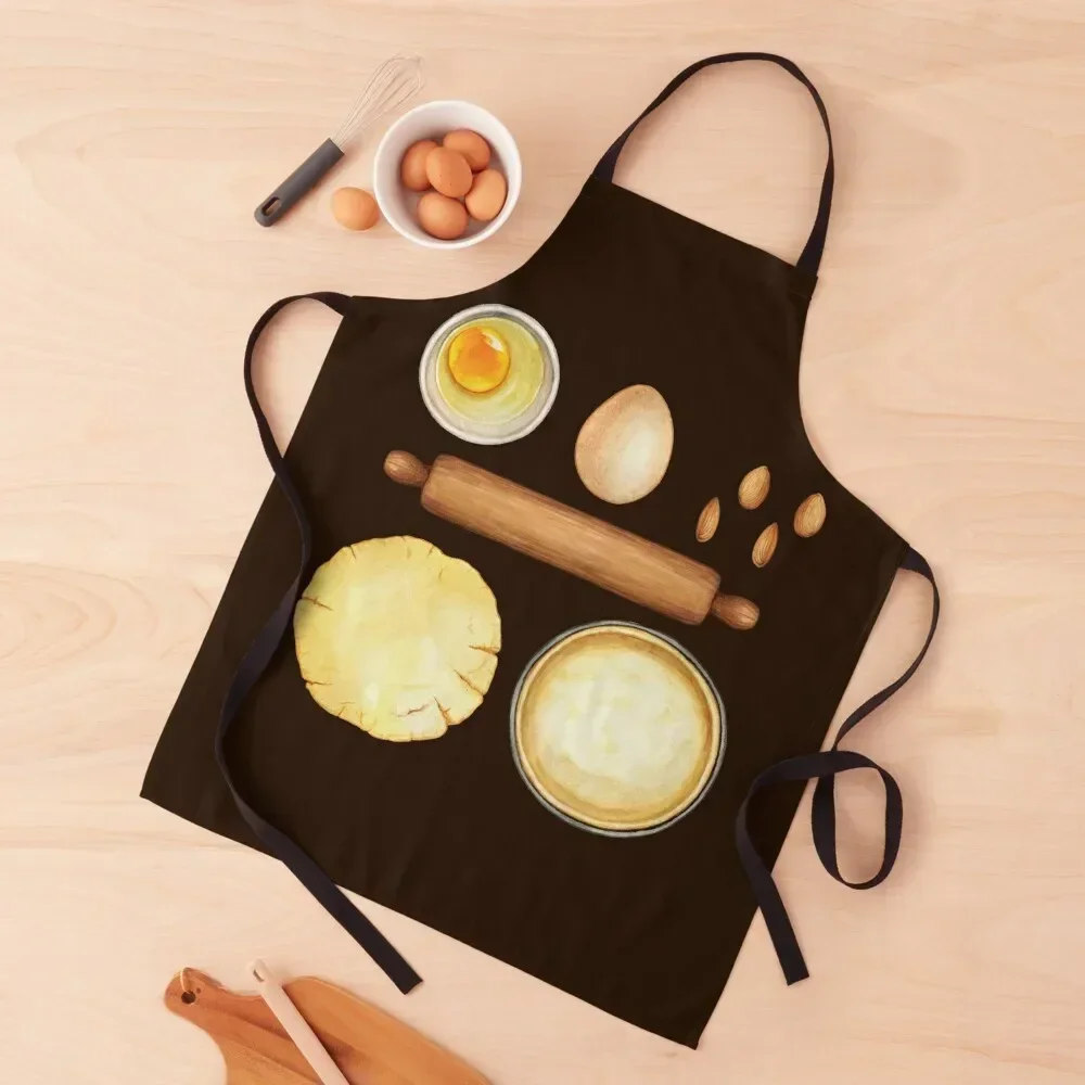 

Baking Needs - Dough, Pastry, Egg, Almonds, Pan and Rolling Pin Apron Art Chef Accessory Teacher Kitchens For Men Apron