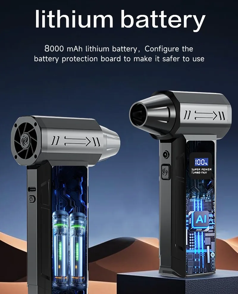 무선 제트 팬 990000RPM 브러시리스 모터 터보 제트 송풍기 자동차 진공 청소기 조명/디지털 디스플레이 야외 휴대용 송풍기