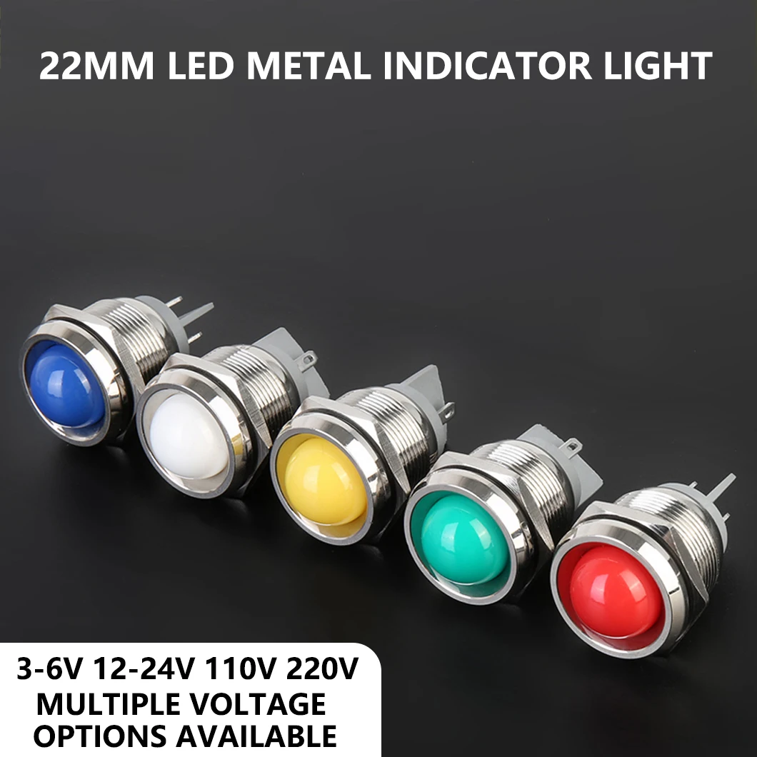 

ABILKEEN 10PCS 22MM Metal Signal Pilot Light IP65 Waterproof Industrial Indicator Lamp 3-220V with 2Pin Solder Terminal