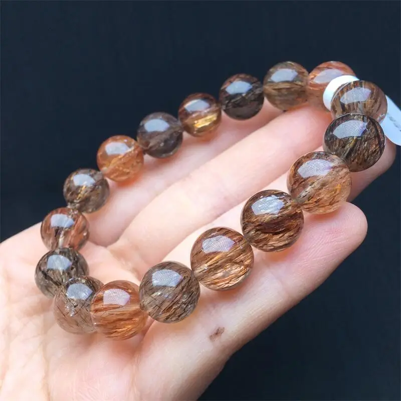 12MM Natural Black Golden Super Seven Quartz Bracelet Charms Handmade Fortune Energy Mineral Woman Amulet Jewelry Gift1PCS