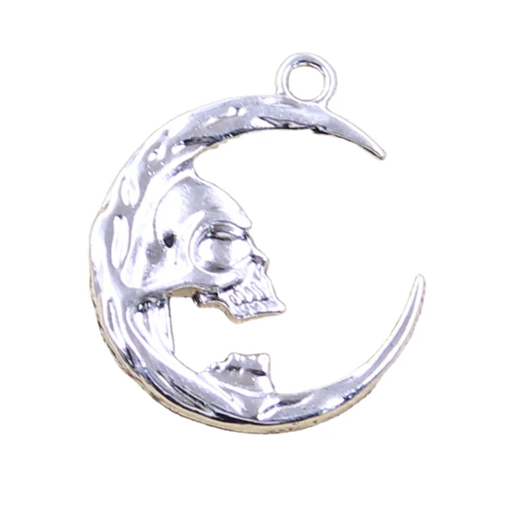 6pcs Charms Moon Skull 27x23mm Antique Silver Color Pendants DIY Crafts Making Findings Handmade Tibetan Jewelry