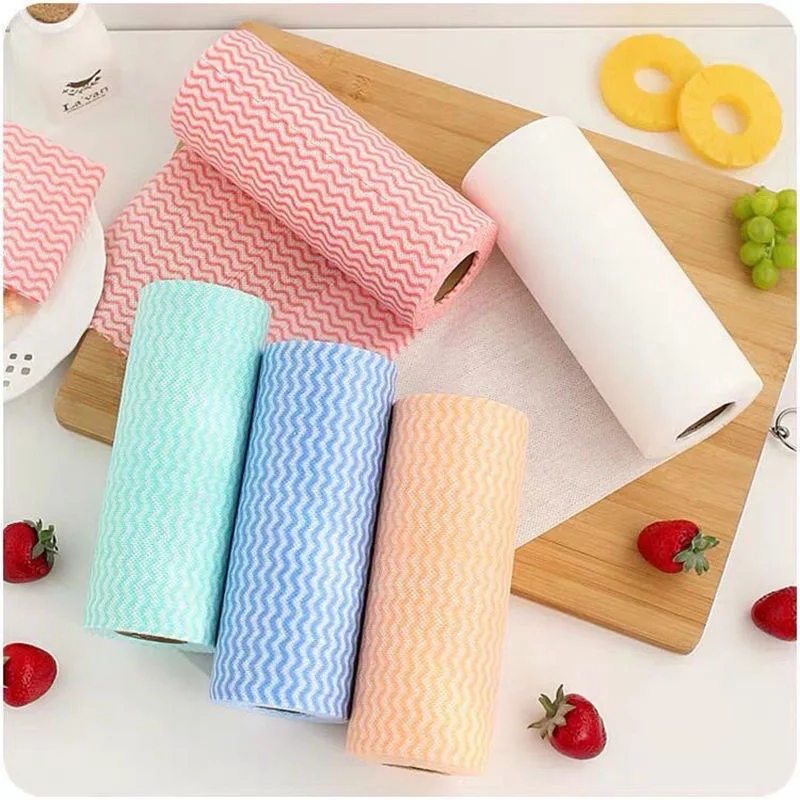 50 Pcs/Roll Non-woven Kitchen Cleaning Cloth Disposable Eco-friendly Rags Wiping Pad Furniture Kitchenware Cleaning Prouct