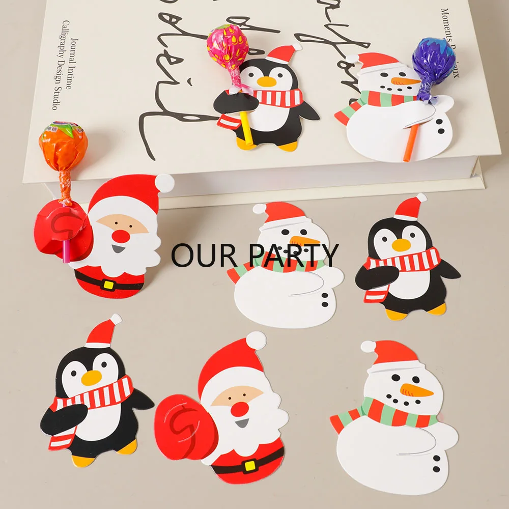 50 stks/set Cartoon Sneeuwpop Kerstman Pinguïn Papieren Lollipop Kaart Kerst Geschenkdoos Tag voor Xmas Vrolijk Kerstfeest Decor