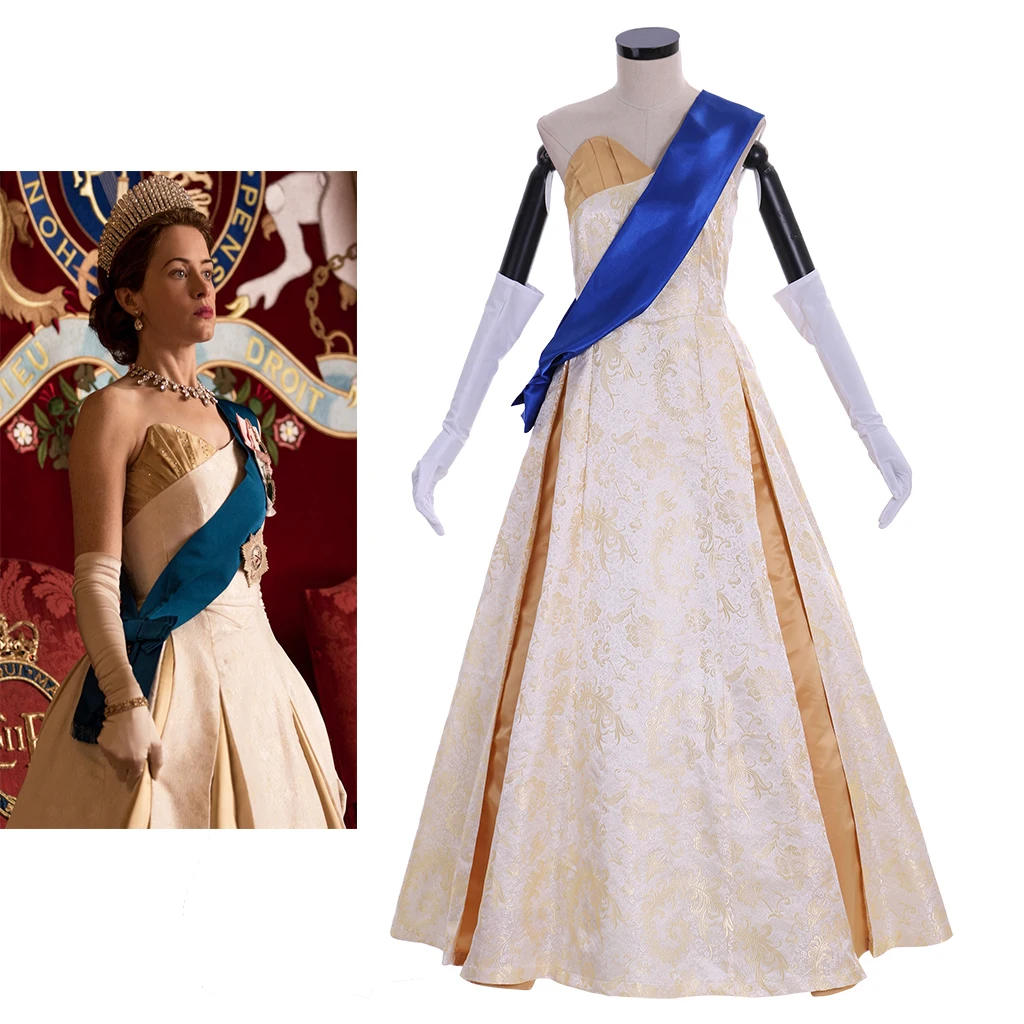 

Queen Elizabeth Cosplay Crown Costume Women Gorgeous Royal Noble Princess Wedding Dress Halloween Christmas Ball Gown