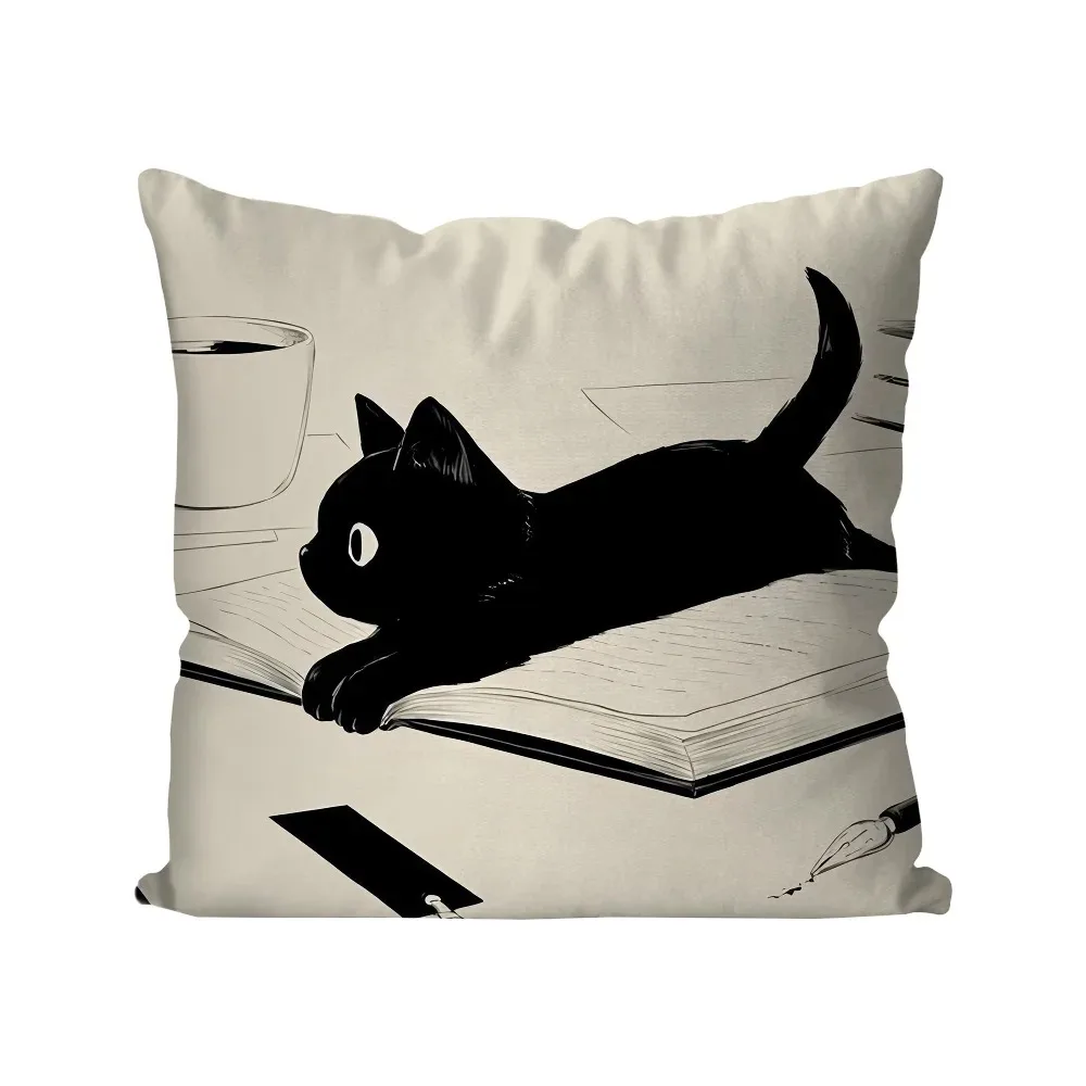 Декоративная наволочка с мультяшным принтом черного кота, постельные принадлежности, домашняя декоративная подушка, наволочка