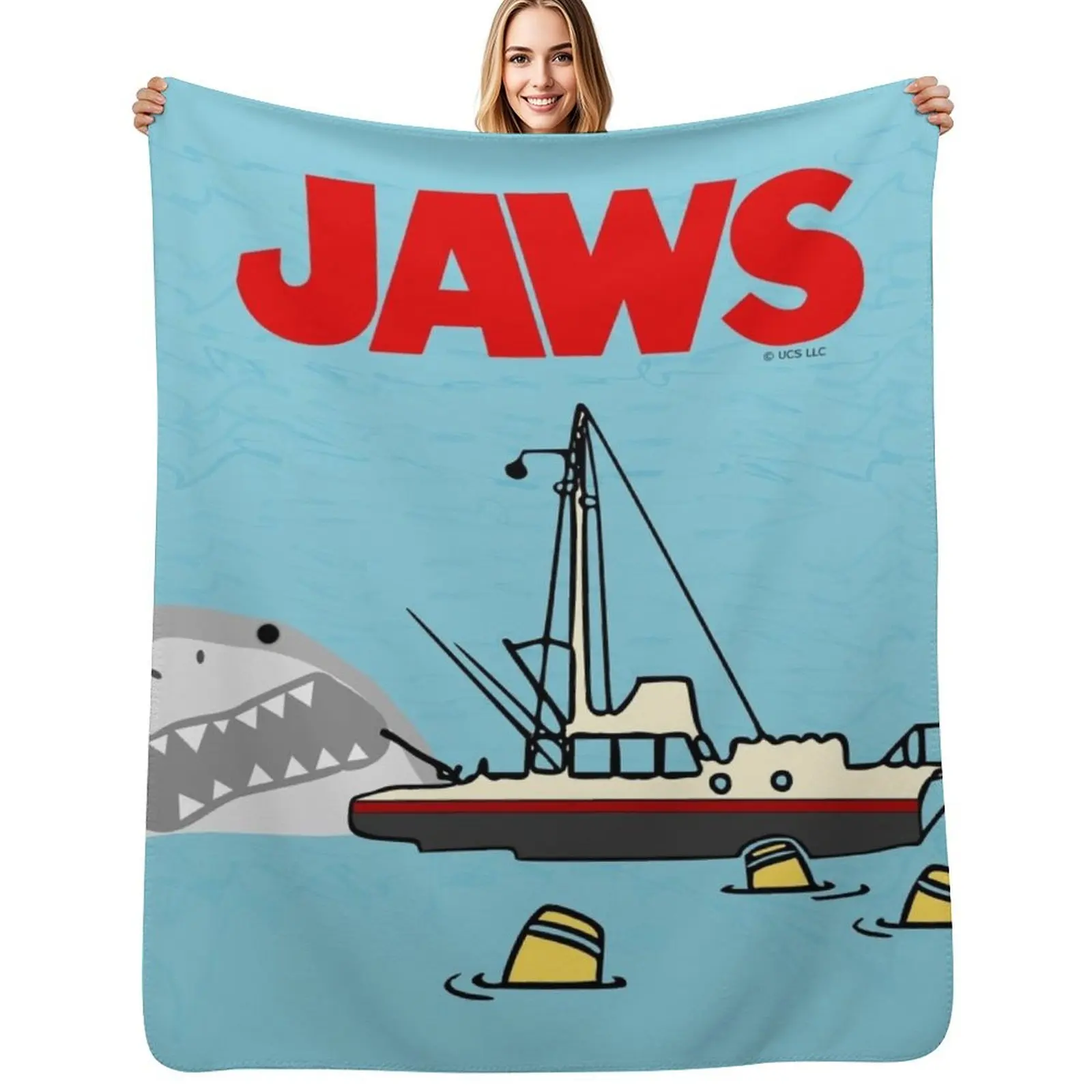 

Jaws Movie Fan Art , Shark Beside Boat , Gonna Need A Bigger Boat Throw Blanket Easy Care Comfortable Blanket for Couch