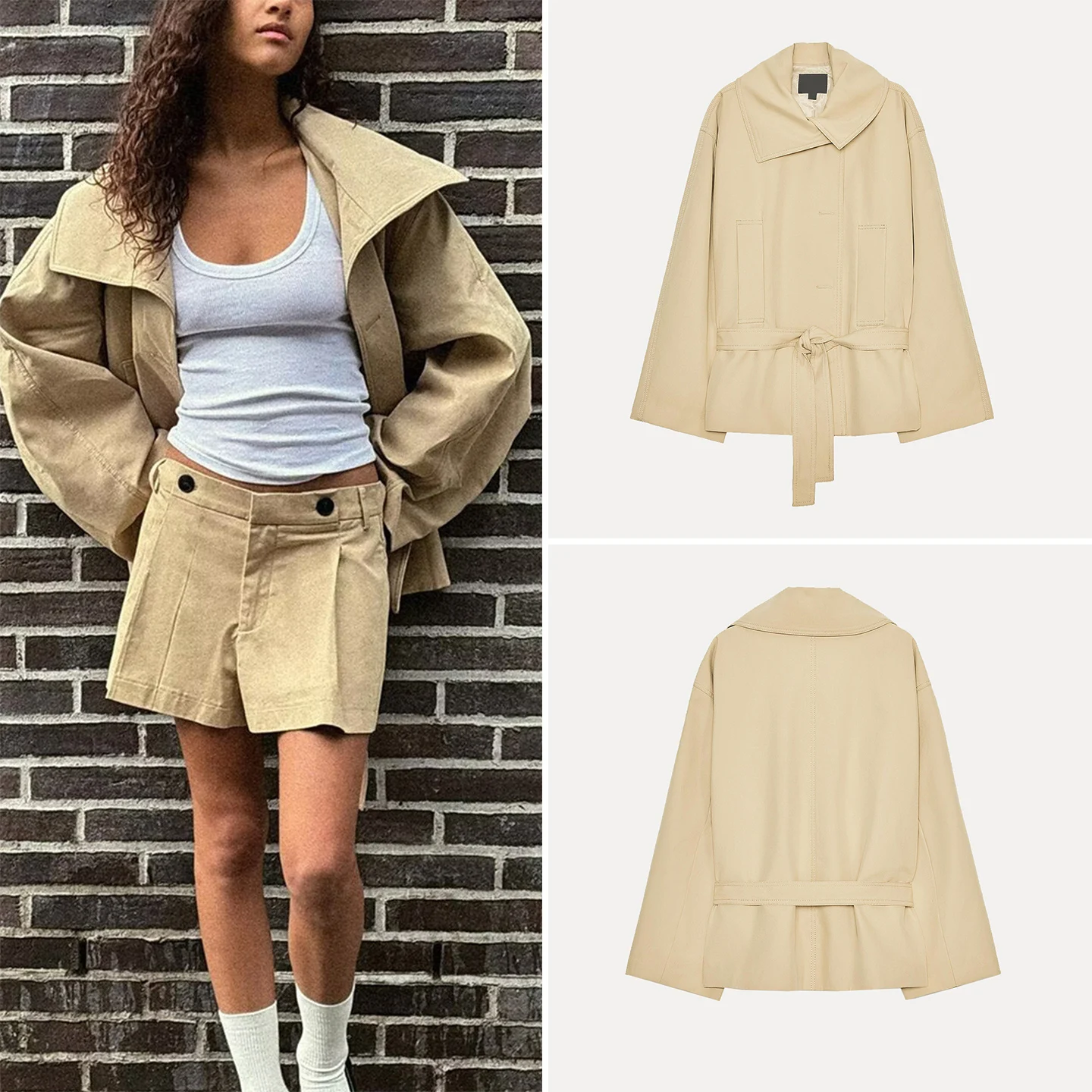 

Casual Sle Belted Women's Coat Versatile Autumn Faion Ele Leisure Belted Windbreaker Stand Fit Ladies Outerwear