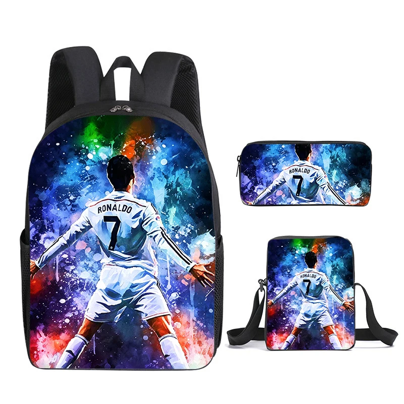 Football Player CR7 3pcs Set Schoolbag Lunch Pack Pen Case for Adult Best Gifts Cartoon School Stationery Backpack for Student