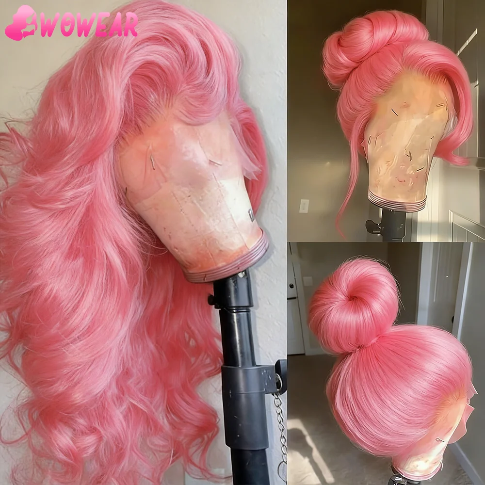 

Розовый парик из натуральных волос с волнистым укладом, парик с HD-кружевом 13x6, 34-36 дюймов, парик с кружевной передней частью 13x4, плотность 220, бразильские волосы для женщин