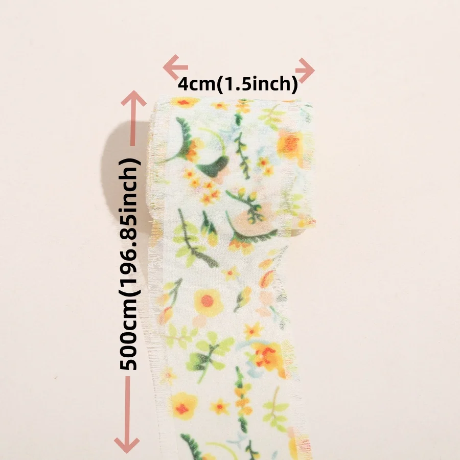 Mischen Sie 3 Rollen, 5 m, bedruckte Blumen, ausgefranstem Satin, handgefertigtes Chiffonband für Hochzeitseinladung, Blumenstrauß, Geburtsparty, DIY, Dezember, Geschenk – Detail 1