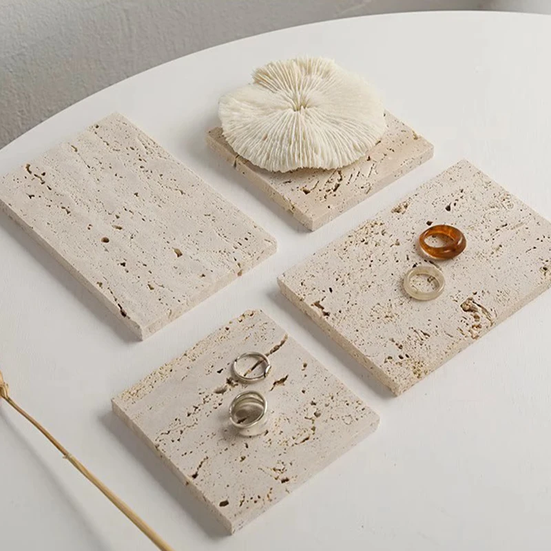 트래버틴 대리석 보석함, 메이크업 사진 촬영용 스톤 화장대 트레이, 귀걸이 진열대, 수공예 와비사비 장식