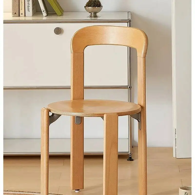 Nordic Rey Beech Solid Wood Plywood Dining Stackable Vintage Curved Backrest gaming sillas comedor furnitures