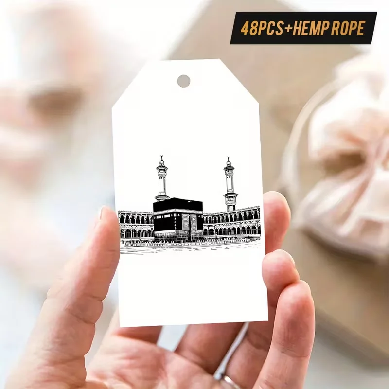48 قطعة من علامات الهدايا الورقية للمسجد الإسلامي مع أوتار القرآن الكريم الإسلامي شكرًا لك العلامات الورقية لصالح الحفلات الإسلامية #3