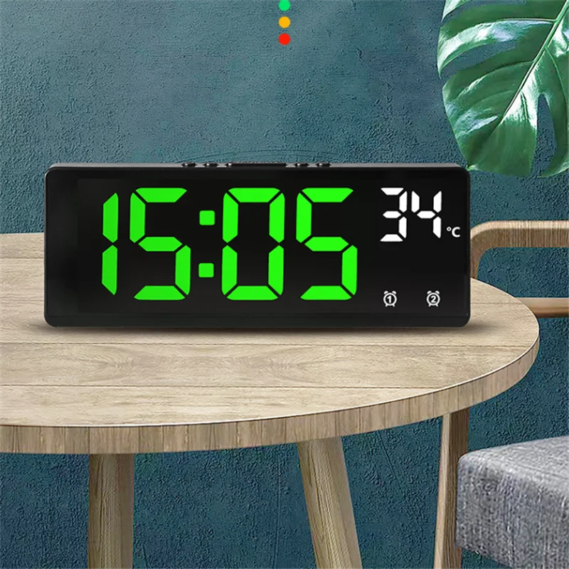 Voice Control Digital Alarm Clock Temperature Dual Alarm Snooze Desktop Table Clock with Backlight Light 12/24H LED Clock Watch