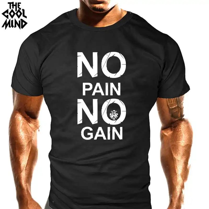

COOLMIND CR0121A Хлопковая мужская футболка с принтом «no pain no gain», повседневная мужская футболка с круглым вырезом, футболка с коротким рукавом