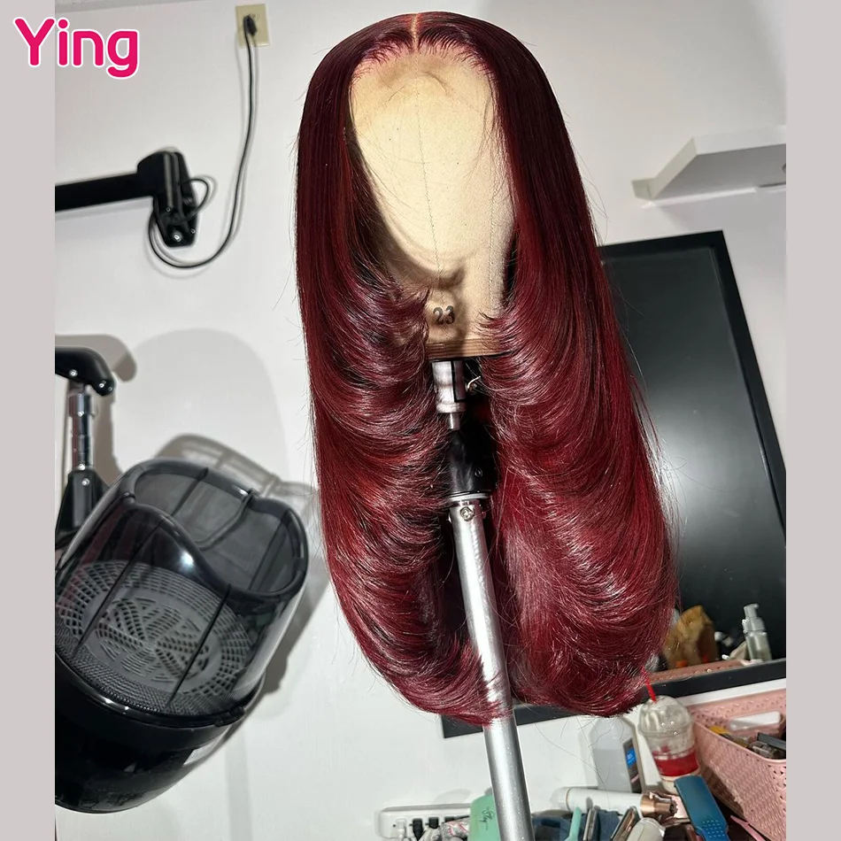 Ying Hair Dark Burgundy 13x4 Lace Front Wig Human Hair Bone Straight 13x6 Lace Front Wig PrePlucked 5x5 Transparent Lace Wig