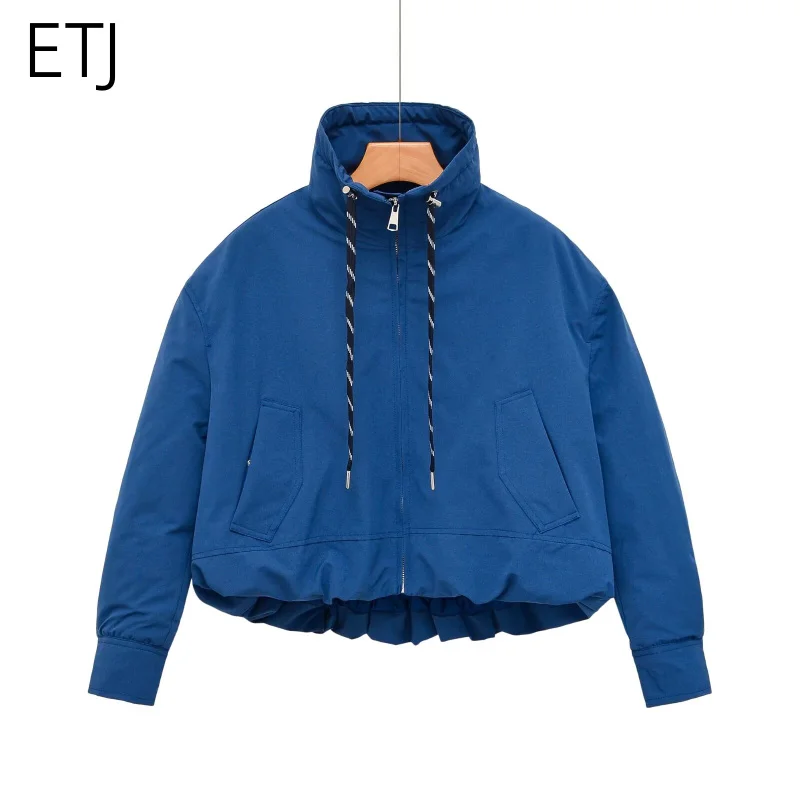 ETJ 2026 Damen Polyester Gefütterte Jacke mit Stehkragen, Kordelzug an der Taille, Oversize Pufferjacke, Kurze Windjacke – Detail 14