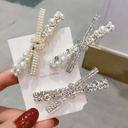 Luxury quality jewelry summer pearl hairpin with rhinestone bowknot Hair bands duckbill clip hair accessory