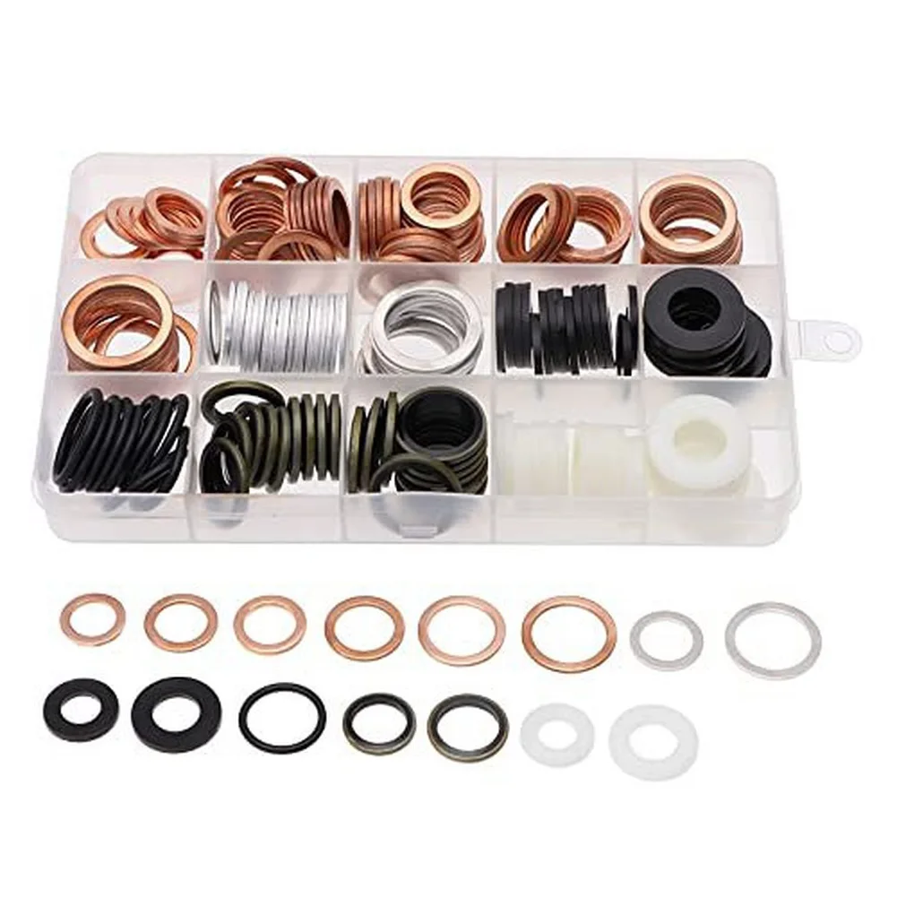 

190pcs Assorted Copper Mixed Gaskets O Ring Repair Kit Washer Assortment Kit Marine Bolt Supply 8-113623 For Industrial Electric