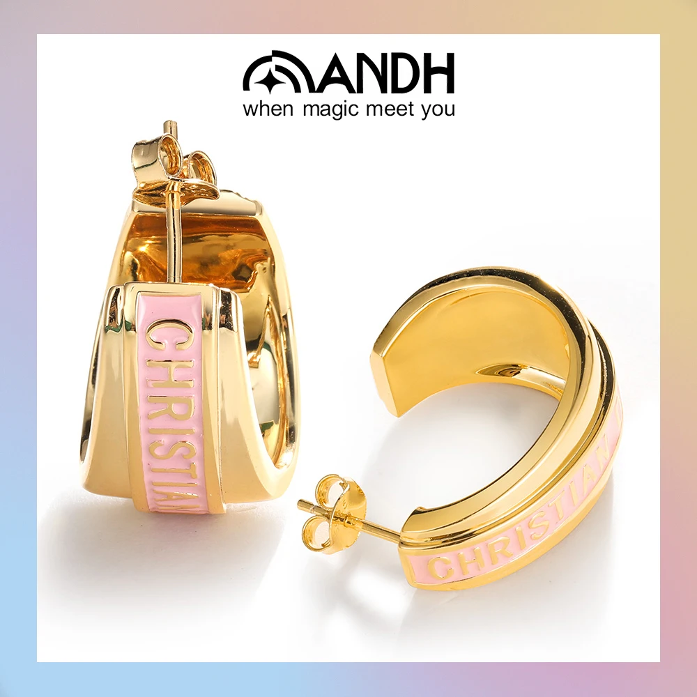 

ANDH Letter Design Piercing Half Ear Hoop Earrings for Women 925 Silver Needle 18k Gold Plated Fashion Luxury Brand Jewelry