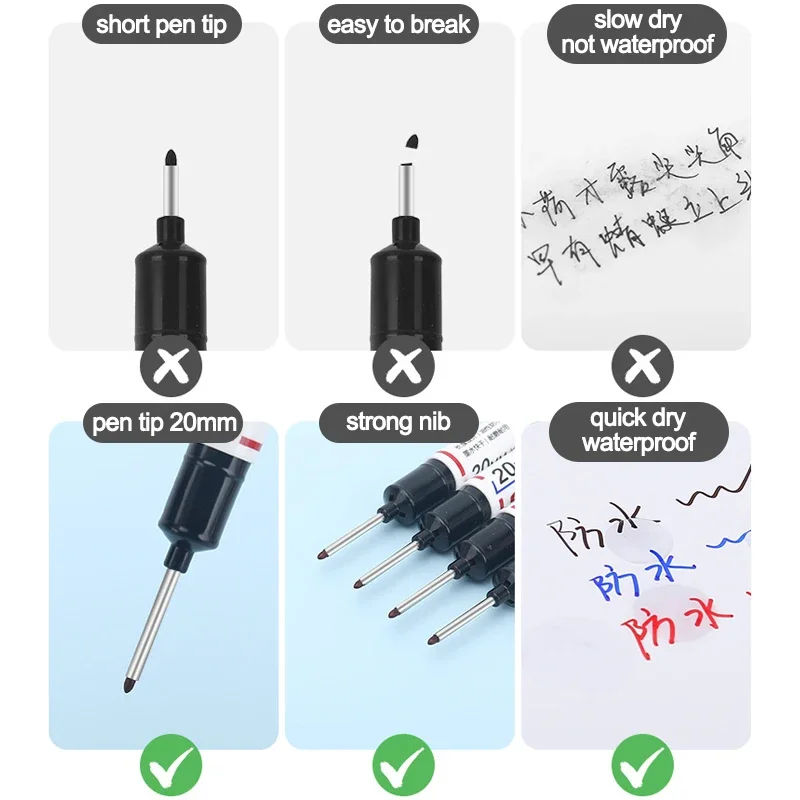 8Pcs/Set 20mm Deep Hole Long Nib Head Markers For Metal Perforating Pen Waterproof Bathroom Woodworking Decoration Multi-Purpose