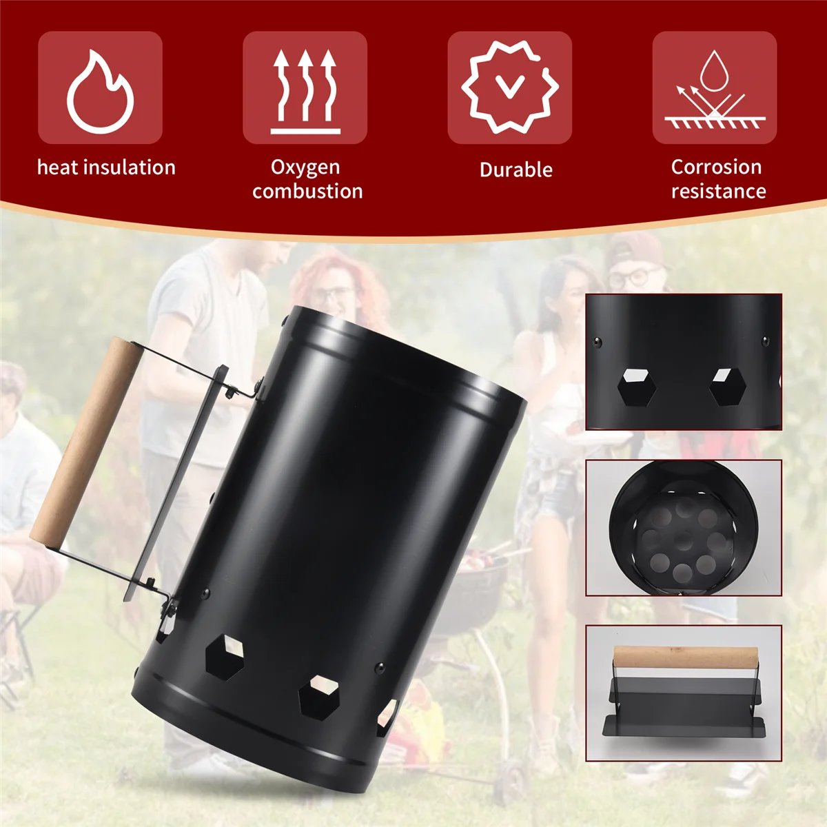 أدوات الشواء نقطة سريعة الفحم الإشعال برميل موقد الكربون الإشعال في الهواء الطلق أدوات الشواء الخيزران مدخنة كاتب HY
