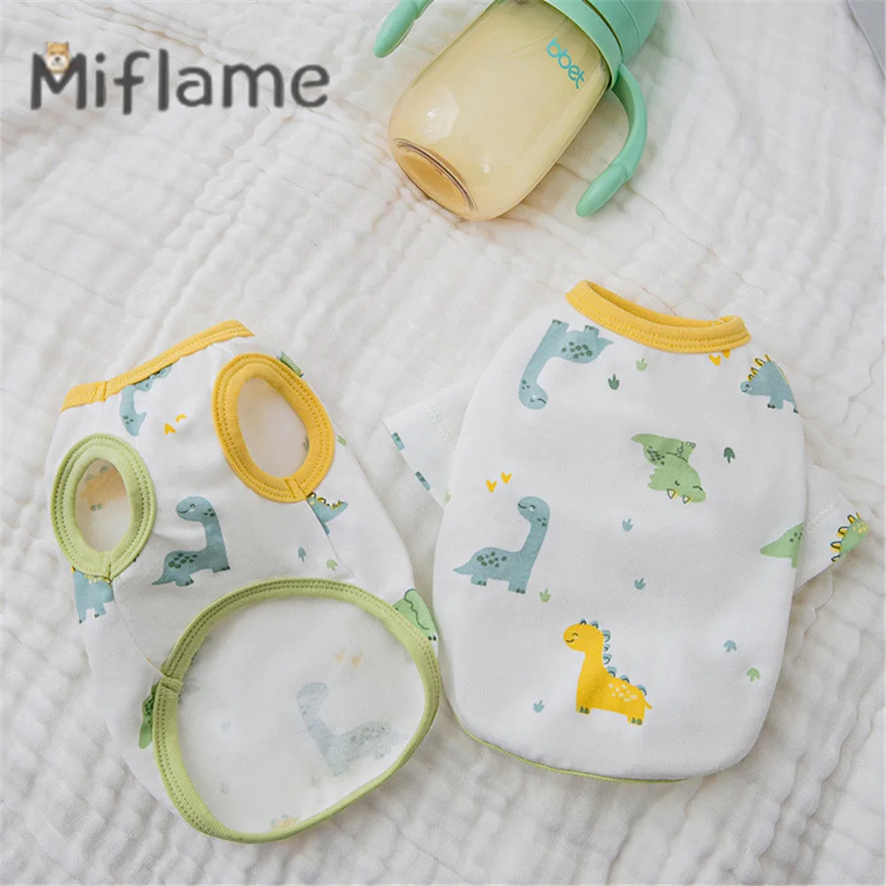 

Miflame Little Dinosaur Dog T-Shirt Cartoon Print Pet Vest Teddy Bichon Cute Puppy Home Clothes Summer Cotton Small Dogs Garment