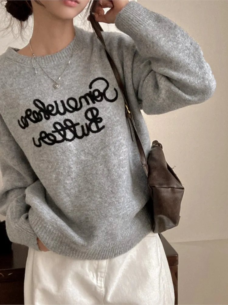 محبوك سترة الخريف الشتاء المرأة الكورية طويلة الأكمام البلوز السيدات البلوز القمم موضة إلكتروني طباعة امرأة متماسكة البلوزات #2