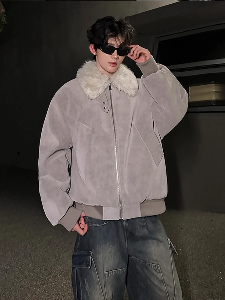 Черный, окрашенный в американском стиле, матовый Jaet, бархатный воротник ягненка, теплая мужская хлопковая одежда, осенне-зимняя молодежная модная повседневная молния