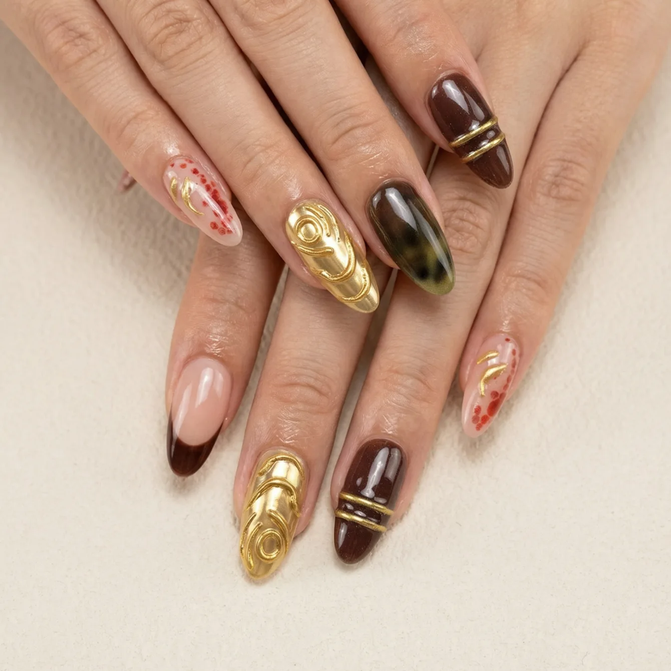 

Искусственные ногти-миндальки с цветочным металлическим узором, накладные, готовые к использованию, съемные