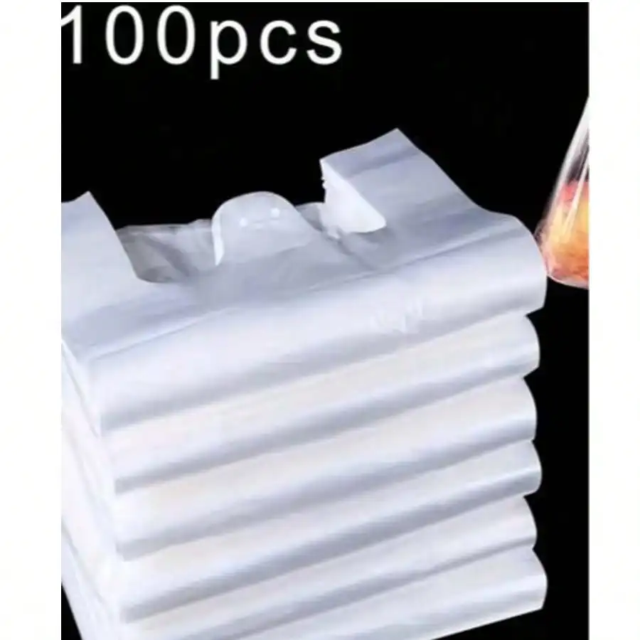 

50/100pcs White Transparent Portable Plastic Bags, Supermarket Shopping Bags, Tote Shopping Bags, Durable, Takeaway Bags, Packaging Supplies