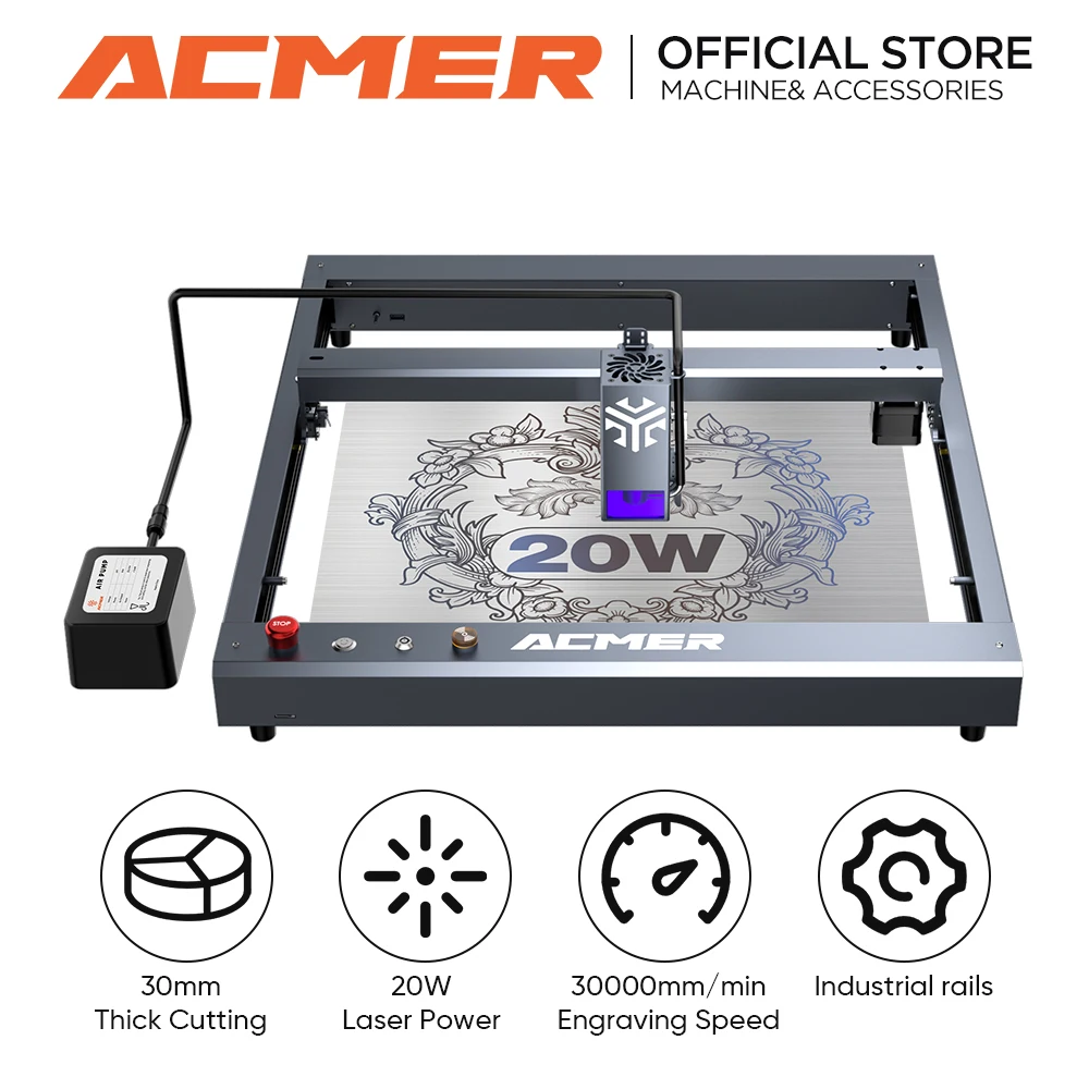 

ACMER P2 20W Laser Engraver Cutting Machine Automatic Air Assist CNC 455±5nm Blue Light High Speed Laser Cutting Machine Wood