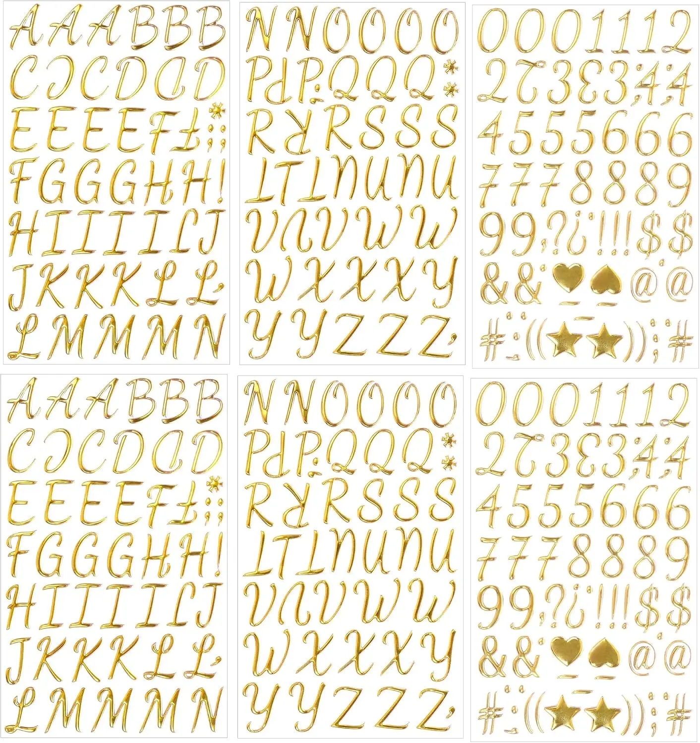 328Pcs Gold Letter Number Stickers, 6 Sheets Self‑Adhesive 3D Puffy Letters Sticker for Graduation Cap, Scrapbooking, Sign Decor