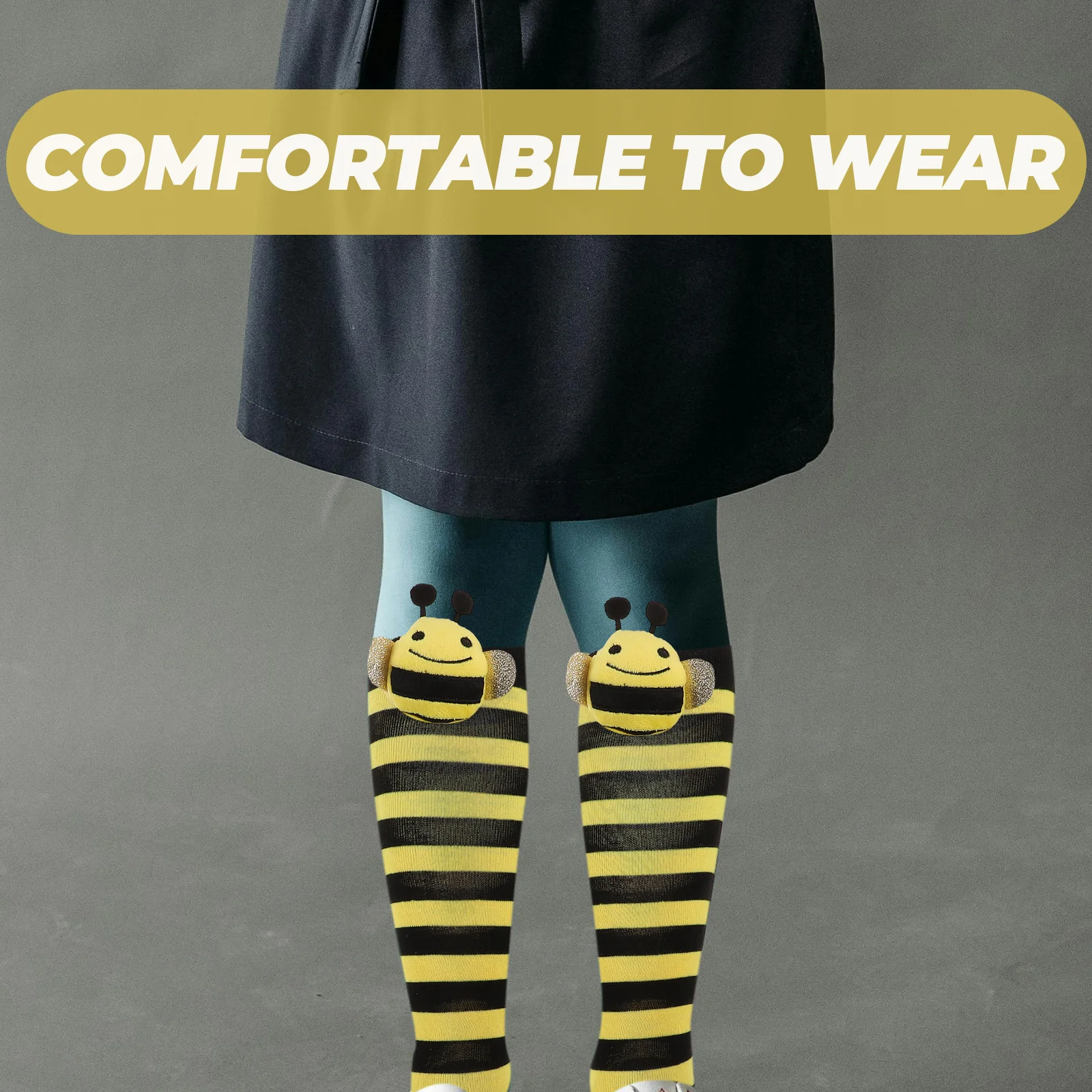 

4 Pairs Kids Cosplay Bee Long Over Knee High Cute Pattern Fabric Stockings Warm Breathable Stylish Thigh Teens Bulk
