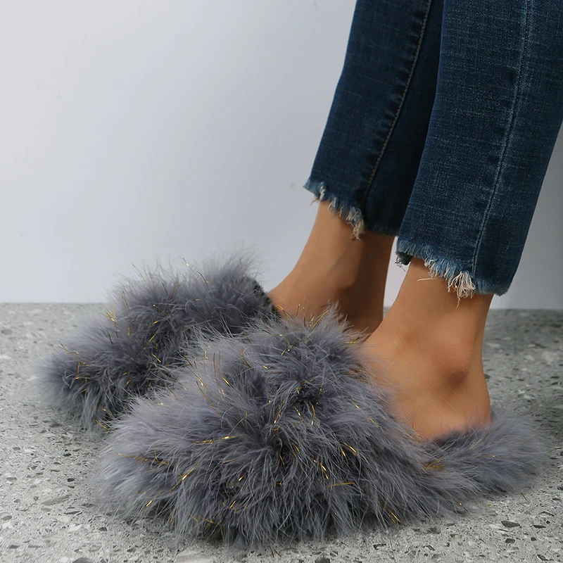 

2024 New Fashion Design Fluffy Outdoor Indoor Long Hair Women Fur Slippers Fluffy Soft Furry Slides