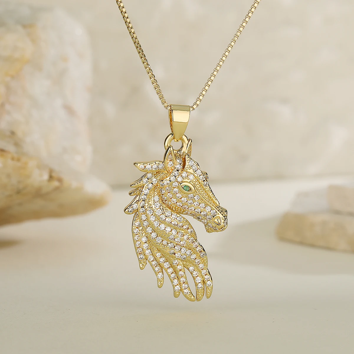 Iced Out Zircon Horse Pendant Necklace Brass Gold Plated Animal Steed Hip Hop Necklace Lucky Charm Jewelry Gift For Men Women