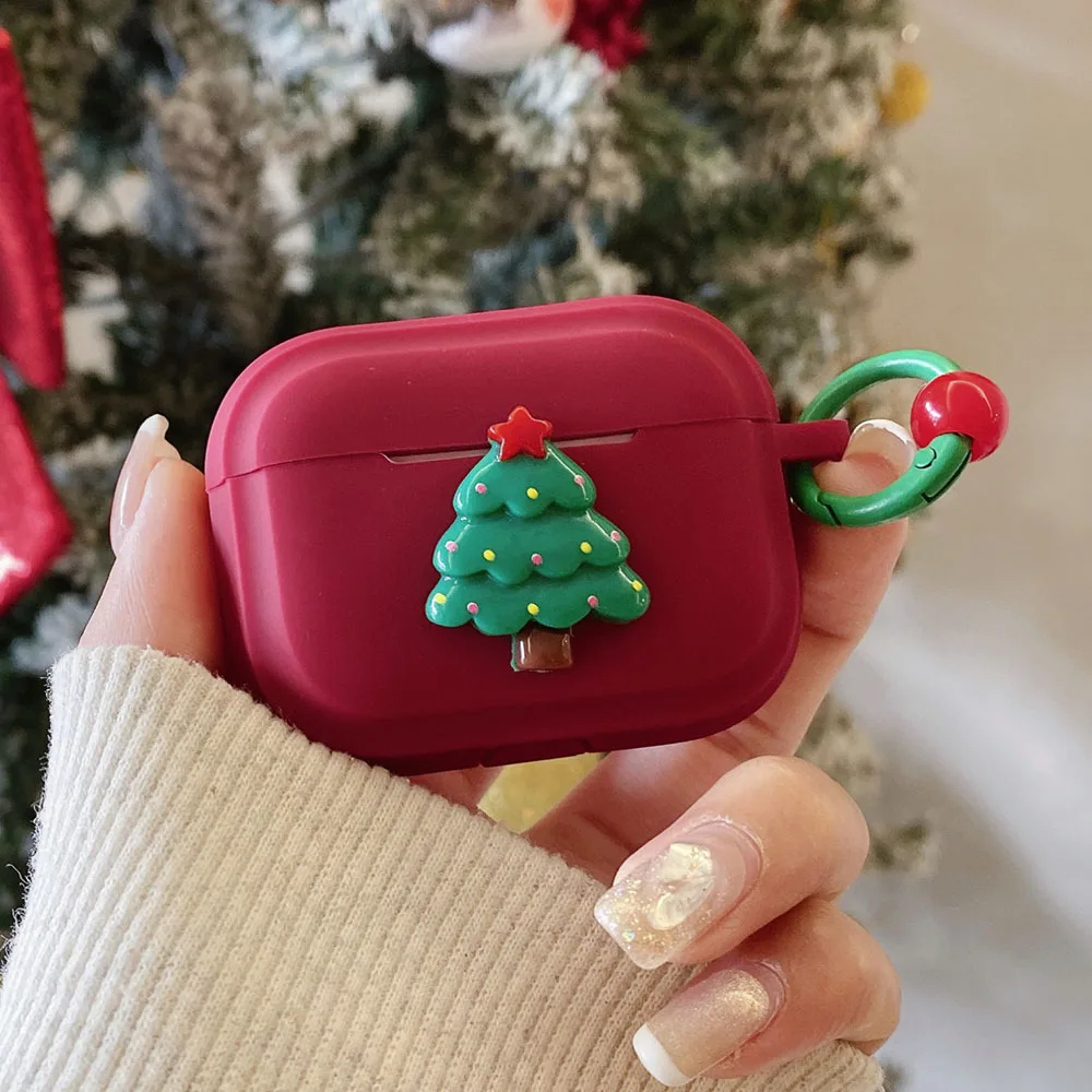 Cute Christmas Tree Wine Red Soft Silicone Earphone Protective Case for Apple AirPods 4 Pro 2 3 AirPods 1 Pro 2nd Cases Cover