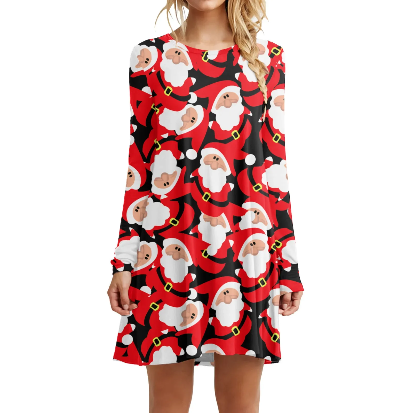 Vestido de fiesta de Navidad con estampado de Papá Noel para mujer, manga larga, cuello redondo, informal, invierno, vacaciones, camiseta, 2023 grande 6XL