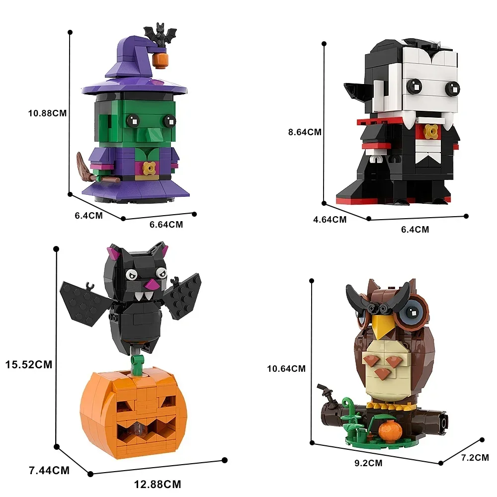 Gobricks MOC Halloween Brickheadz Building Block Set Owl Pumpkin Bat witch Vampire Terror Bricks Pumpkin Ghost Toys For Gift